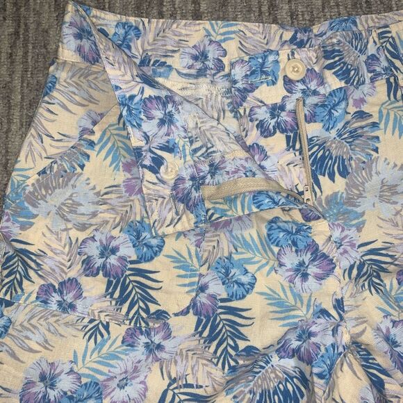 Jamaica Jaxx Women's Size 8 Tropical Floral Shorts Linen Blend Blue Purple Beach - Picture 2 of 7